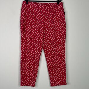 New Kim Rogers Casual Red Daisy Floral Print Pull On Pant Women's Size 18